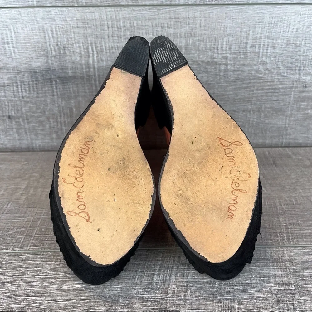 Sam Edelman sz 8.5 Qiana black suede platform wedge peeptoe heels